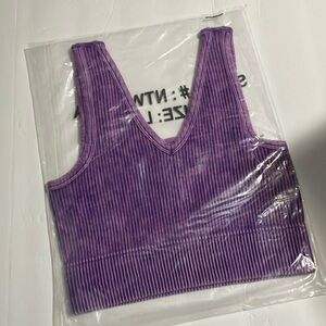 Zenana Outfitters Purple Ribbed V-Neck Tank Top